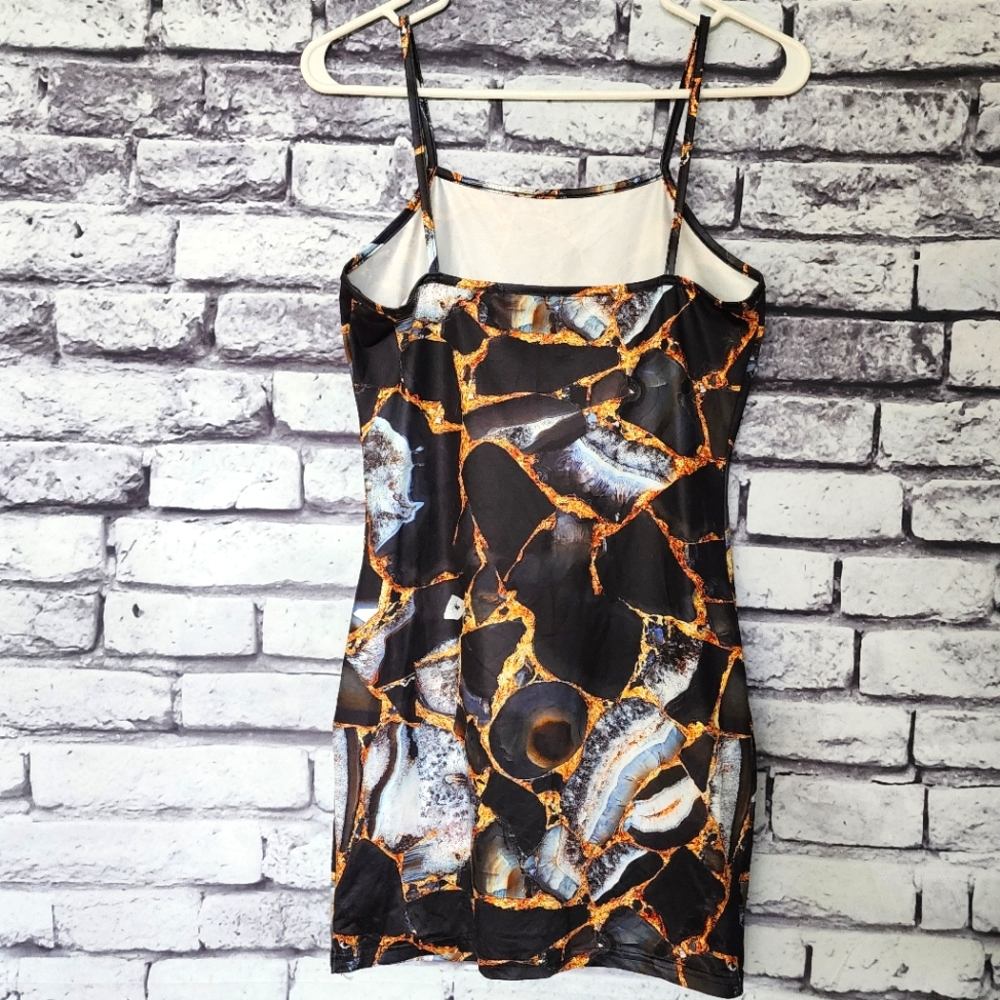 Black White & Gold Print Mini Dress - M - Picture 2 of 4